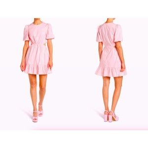 NEW WAYF waist Cutout Short Sleeve Fit&Flare 97%cotton Minidress Pale Pink Sz M